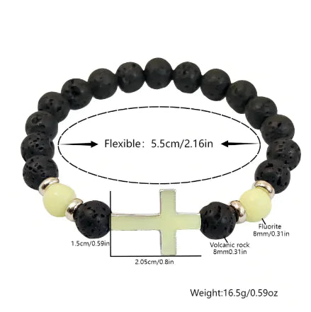 Luminous Volcanic Rock Cross Bracelet