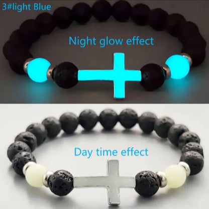 Luminous Volcanic Rock Cross Bracelet