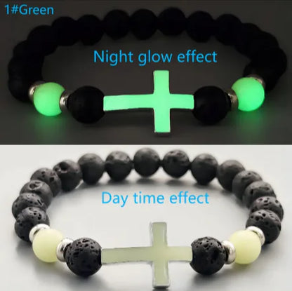 Luminous Volcanic Rock Cross Bracelet